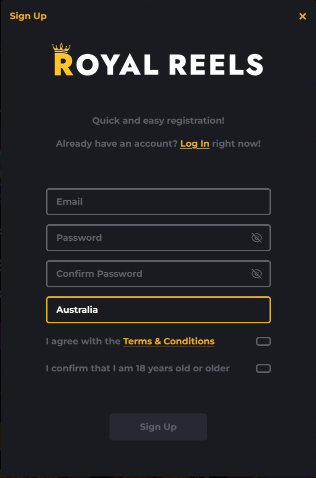 Royal Reels 9 Casino - Login